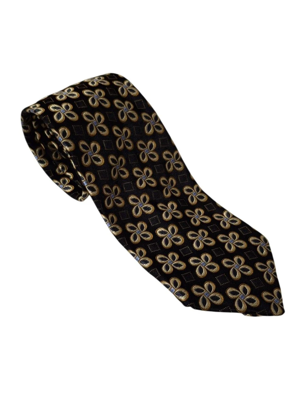 NOS VTG Robert Talbott For Norman Stockton Black Gold Silk Geometric Print Tie
